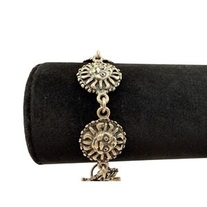 Mexican Sterling Silver 925 Sun Face Link Toggle Bracelet 24g Mexico Vintage
